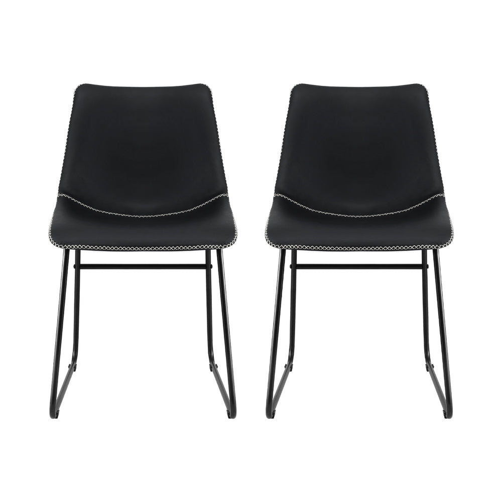 2x Dining Chairs Retro PU Leather Kitchen Lounge Cafe Accent Chair Black