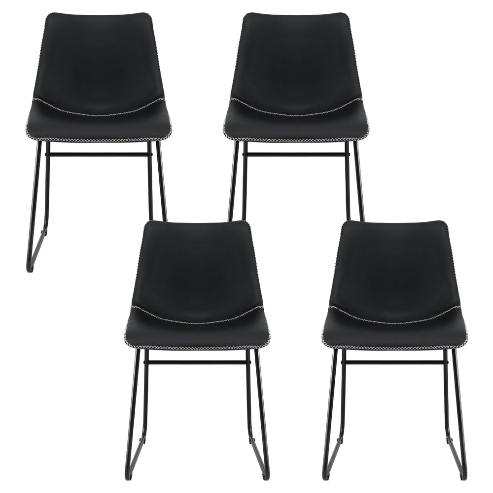 4x Dining Chairs Retro PU Leather Kitchen Lounge Cafe Accent Chair Black