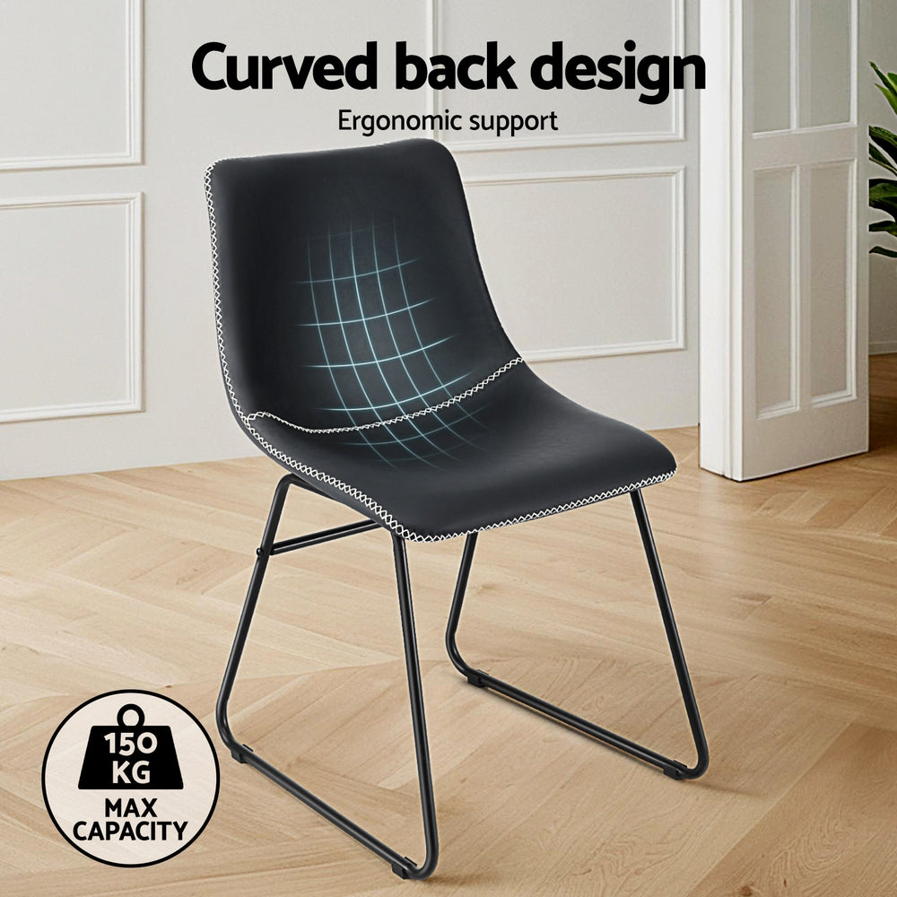 4x Dining Chairs Retro PU Leather Kitchen Lounge Cafe Accent Chair Black