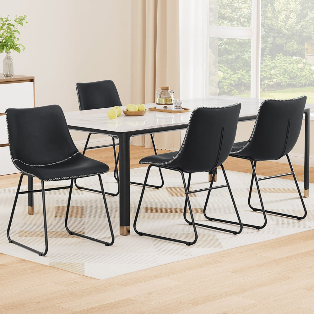 4x Dining Chairs Retro PU Leather Kitchen Lounge Cafe Accent Chair Black