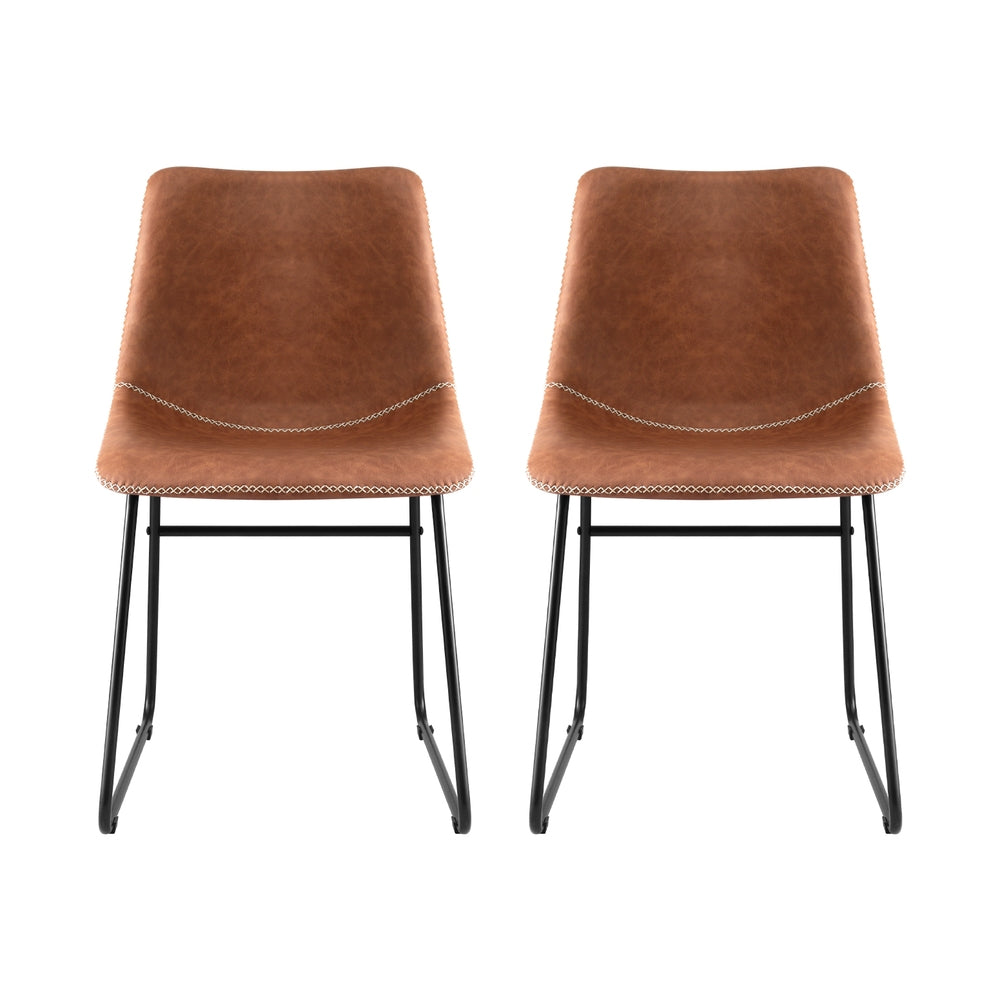 2x Dining Chairs Retro PU Leather Kitchen Lounge Cafe Accent Chair Brown