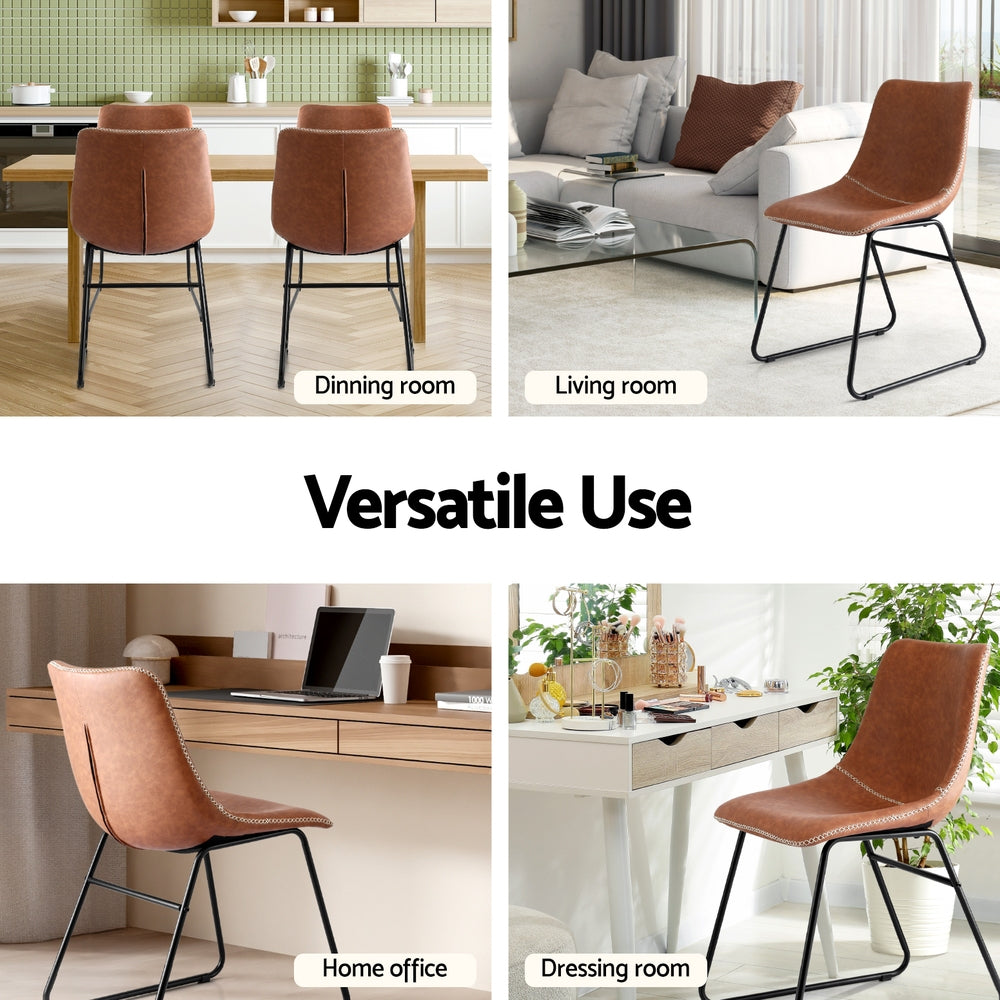 2x Dining Chairs Retro PU Leather Kitchen Lounge Cafe Accent Chair Brown
