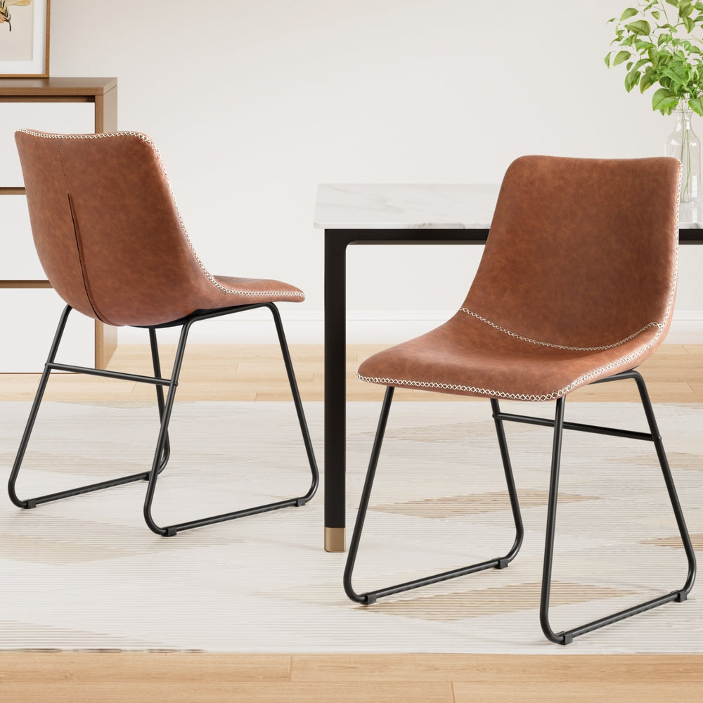 2x Dining Chairs Retro PU Leather Kitchen Lounge Cafe Accent Chair Brown