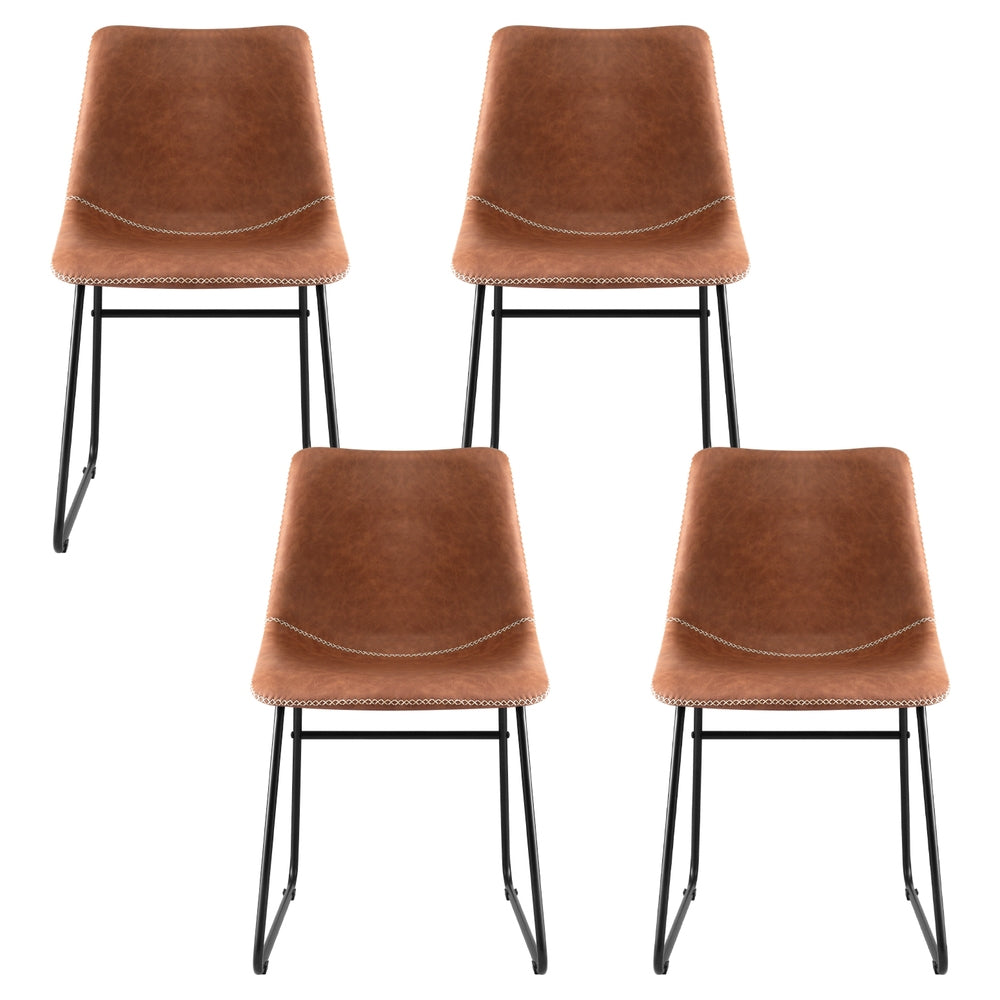 4x Dining Chairs Retro PU Leather Kitchen Lounge Cafe Accent Chair Brown