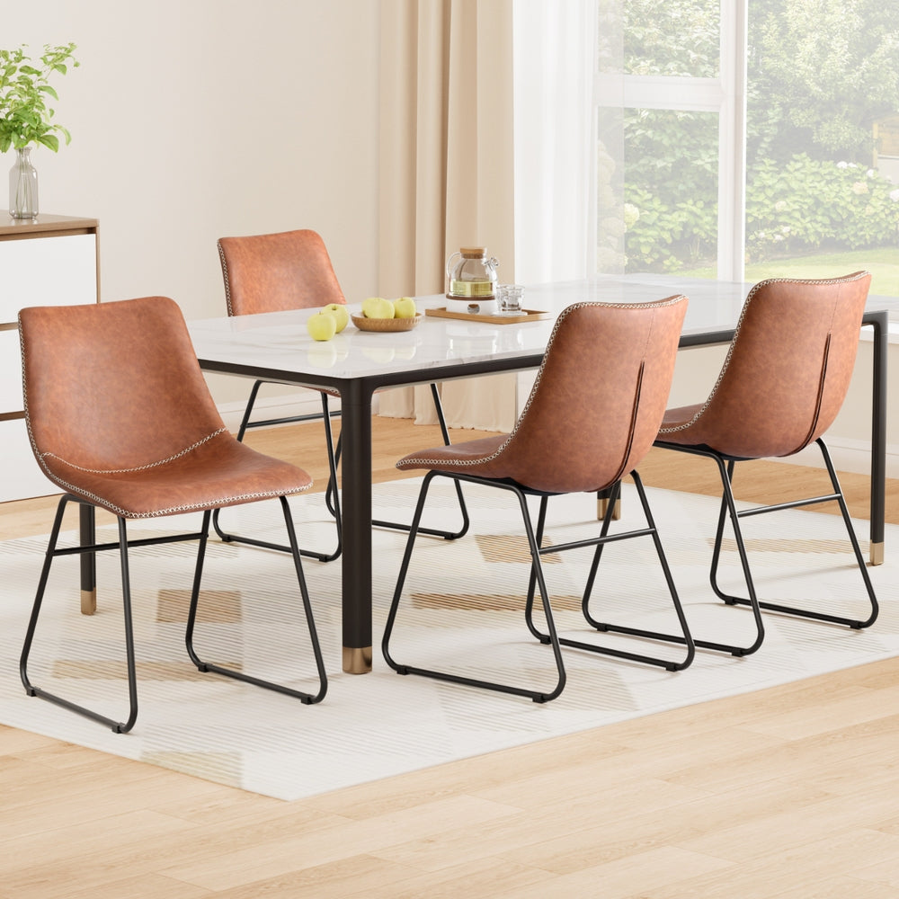 4x Dining Chairs Retro PU Leather Kitchen Lounge Cafe Accent Chair Brown