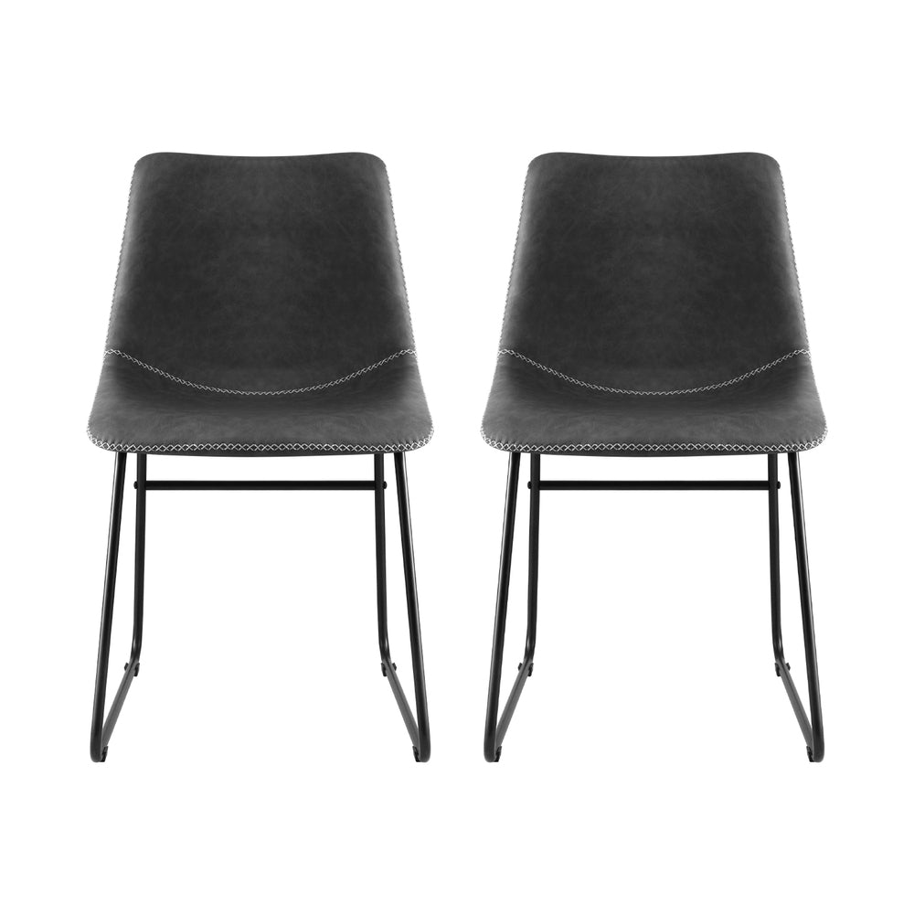 2x Dining Chairs Retro PU Leather Kitchen Lounge Cafe Accent Chair Grey