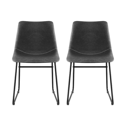 2x Dining Chairs Retro PU Leather Kitchen Lounge Cafe Accent Chair Grey