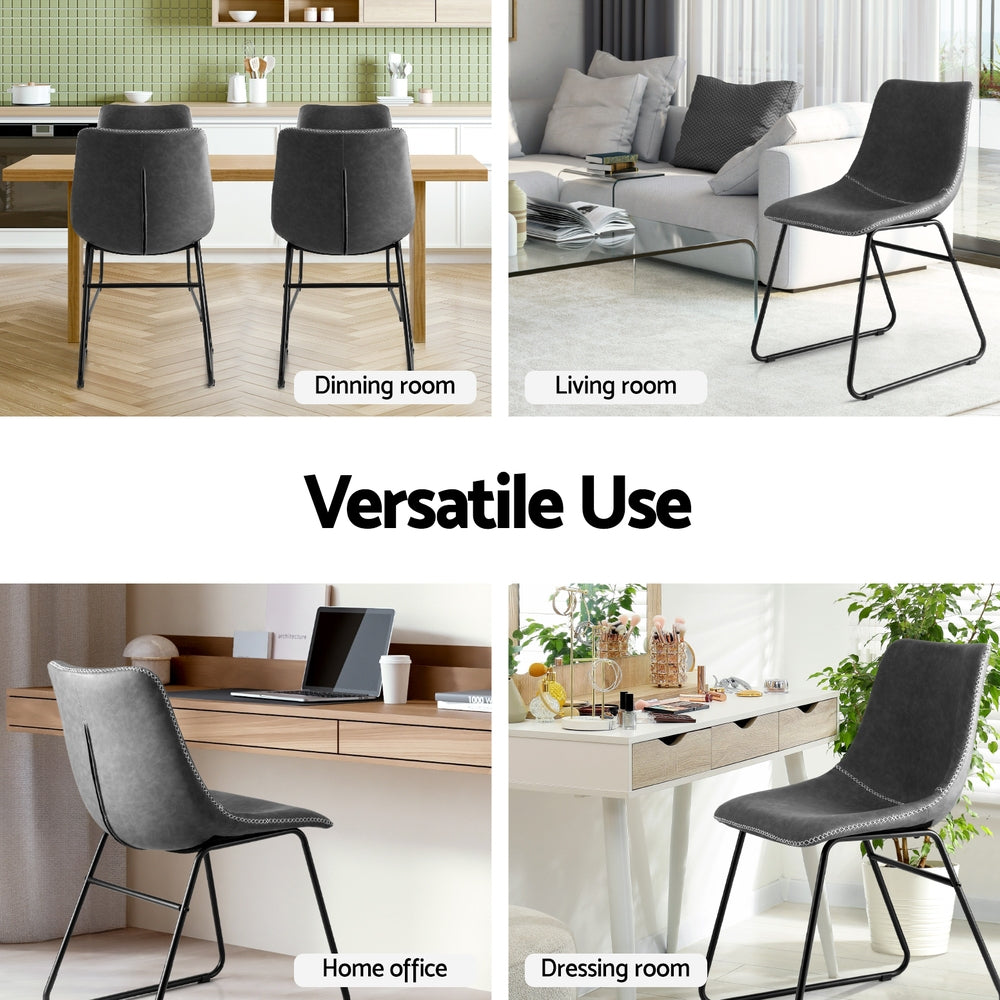 2x Dining Chairs Retro PU Leather Kitchen Lounge Cafe Accent Chair Grey