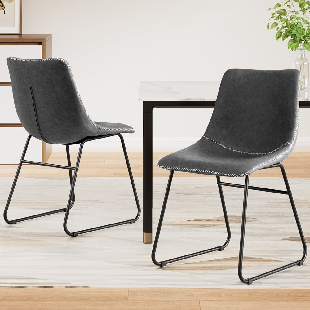 2x Dining Chairs Retro PU Leather Kitchen Lounge Cafe Accent Chair Grey