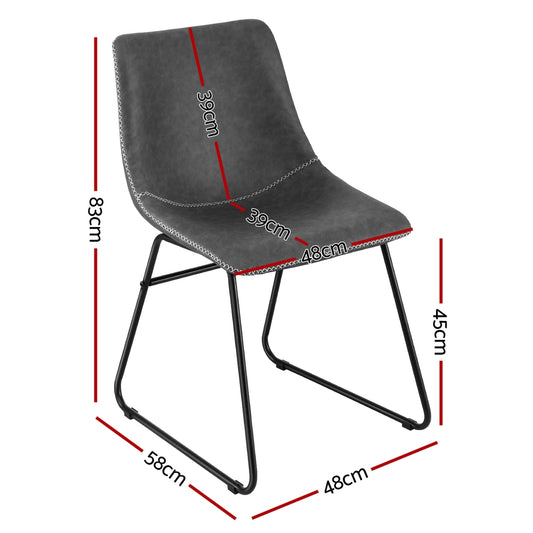 4x Dining Chairs Retro PU Leather Kitchen Lounge Cafe Accent Chair Grey