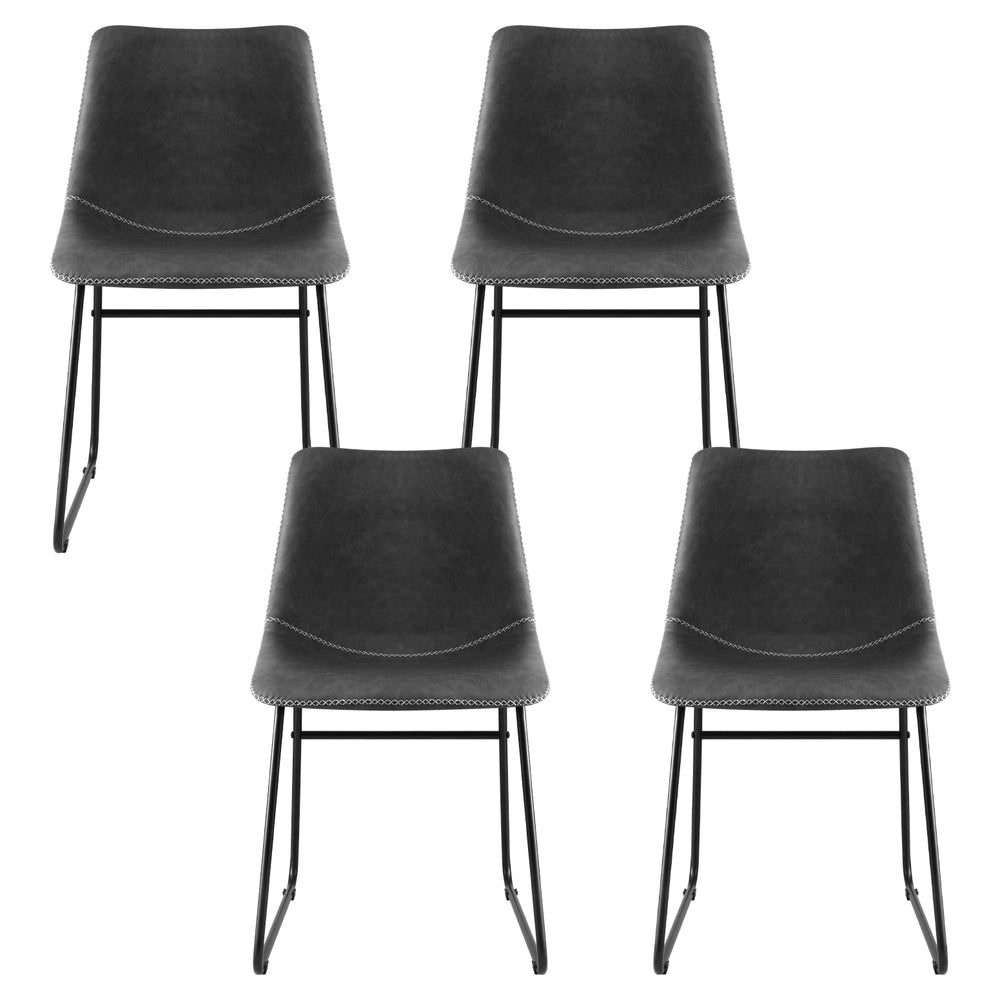 4x Dining Chairs Retro PU Leather Kitchen Lounge Cafe Accent Chair Grey