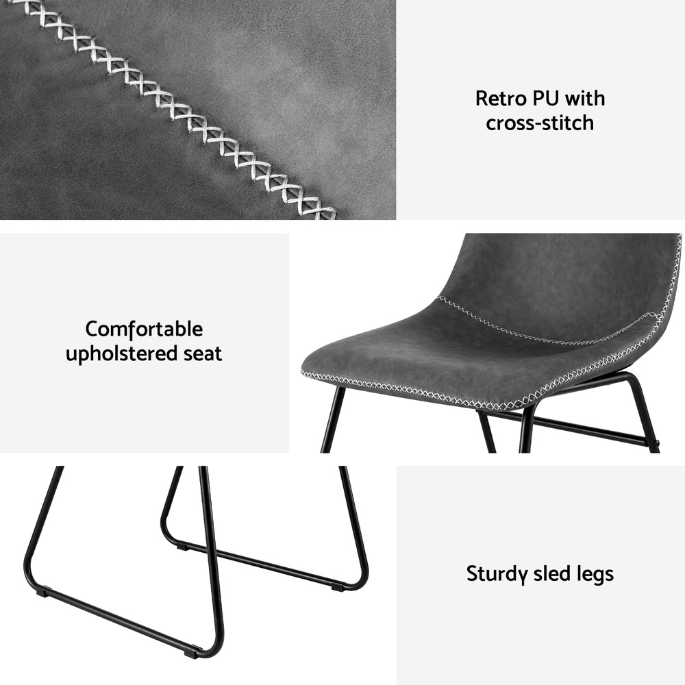 4x Dining Chairs Retro PU Leather Kitchen Lounge Cafe Accent Chair Grey