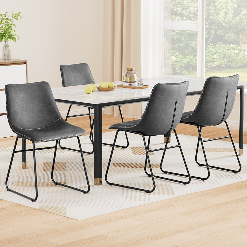 4x Dining Chairs Retro PU Leather Kitchen Lounge Cafe Accent Chair Grey