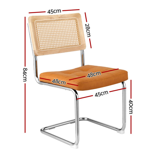 Dining Chairs Set of 2 PU Leather Rattan Cantilever Brown