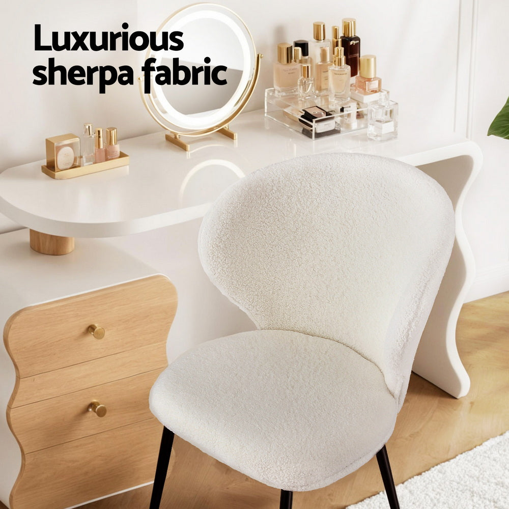 2x Dining Chairs Sherpa Boucle Wing Back White