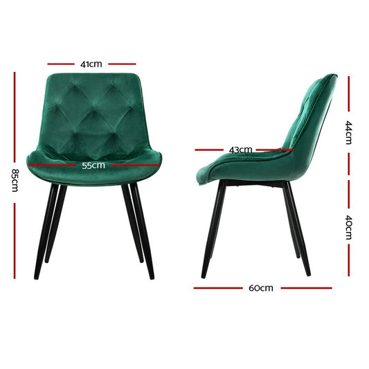 Artiss Dining Chairs Set of 2 Velvet Diamond Tufted Green Furniture > Dining > Dining Set