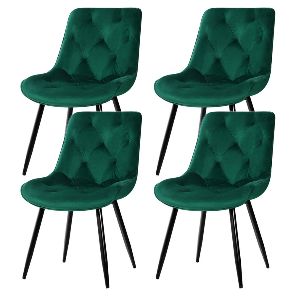 Artiss Dining Chairs Set of 4 Velvet Diamond Tufted Green - Furniture > Dining > Kitchen & Dining Chairs