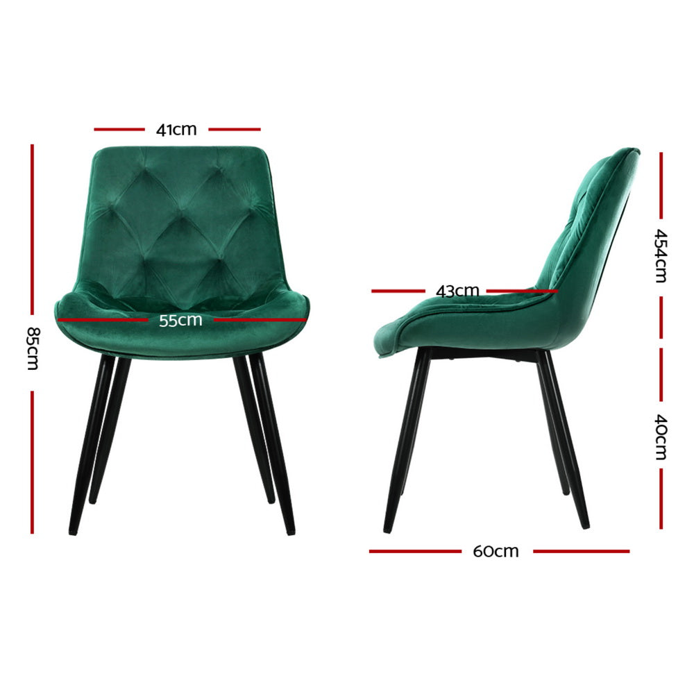 Artiss Dining Chairs Set of 4 Velvet Diamond Tufted Green - Furniture > Dining > Kitchen & Dining Chairs
