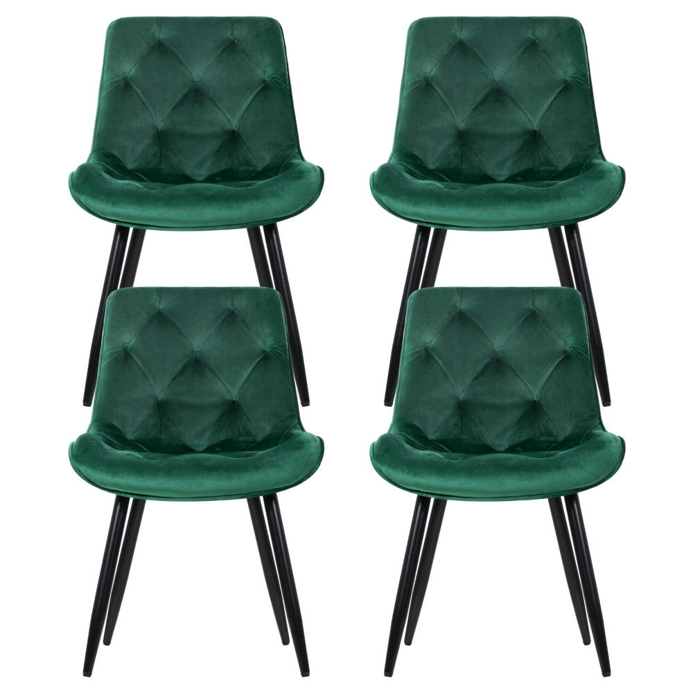 Artiss Dining Chairs Set of 4 Velvet Diamond Tufted Green - Furniture > Dining > Kitchen & Dining Chairs