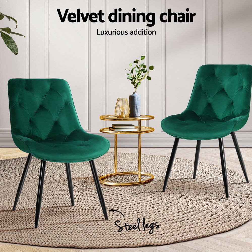 Artiss Dining Chairs Set of 4 Velvet Diamond Tufted Green - Furniture > Dining > Kitchen & Dining Chairs