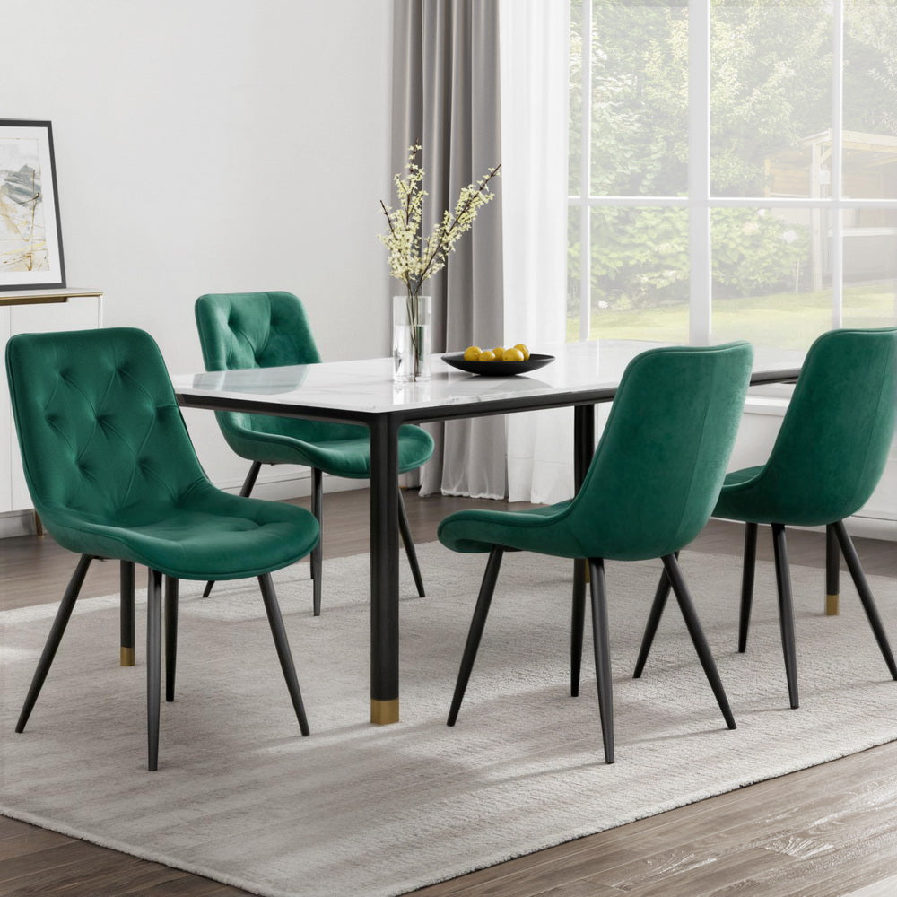 Artiss Dining Chairs Set of 4 Velvet Diamond Tufted Green - Furniture > Dining > Kitchen & Dining Chairs