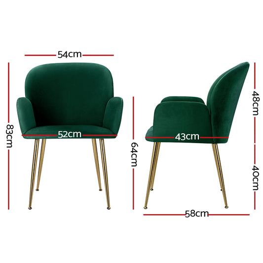 Artiss Dining Chairs Set of 2 Velvet Armchair Green Furniture > Dining > Dining Set
