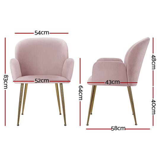 Artiss Dining Chairs Set of 2 Velvet Armchair Pink Furniture > Dining > Dining Set