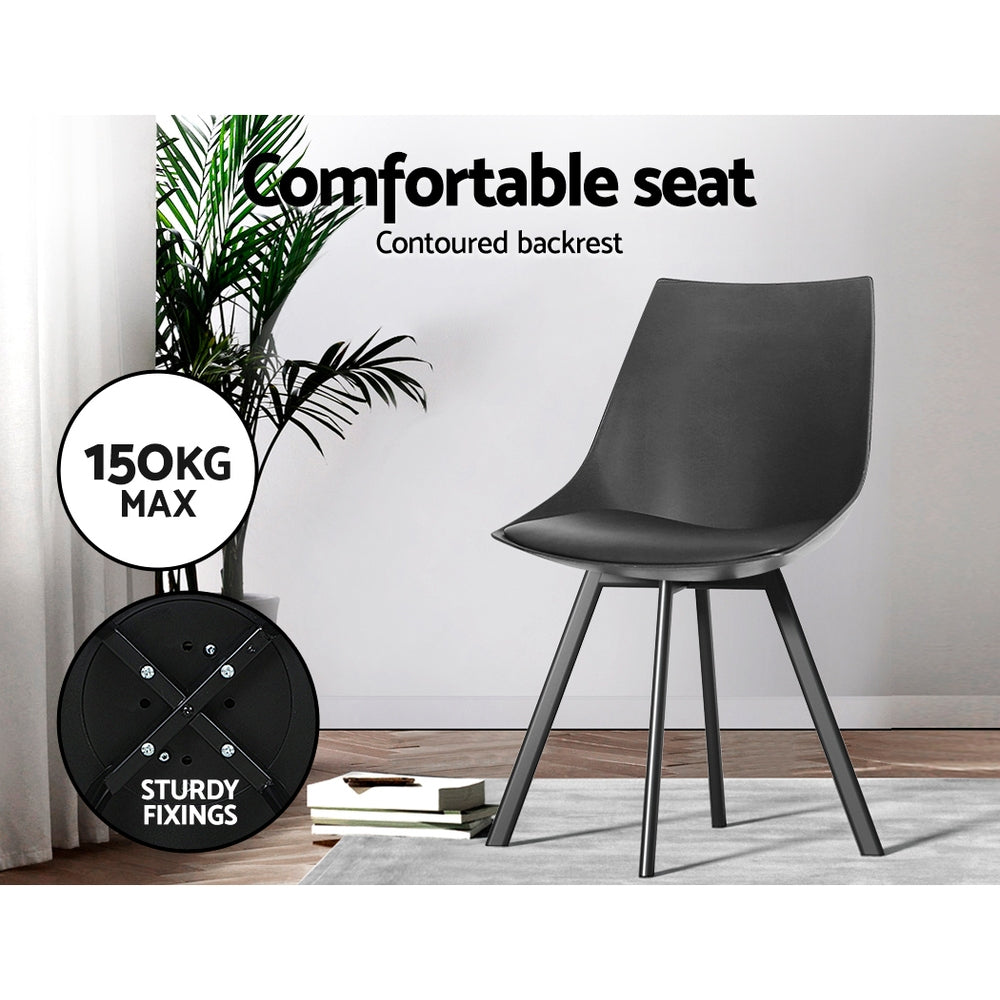 Artiss Dining Chairs Set of 2 PU Leather Plastic Metal Black - Furniture > Bar Stools & Chairs > Table & Bar Stools