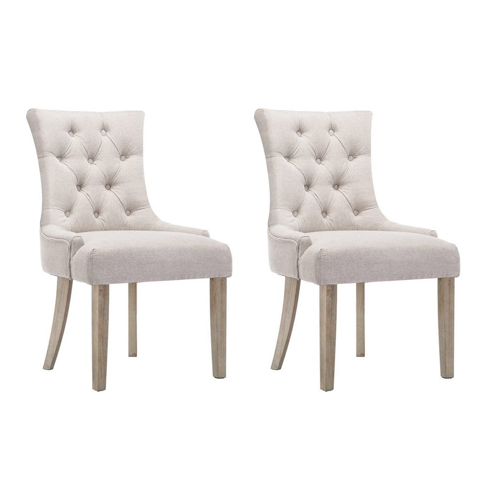 Artiss Dining Chairs Set of 2 Linen French Provincial Beige Furniture > Dining > Dining Set