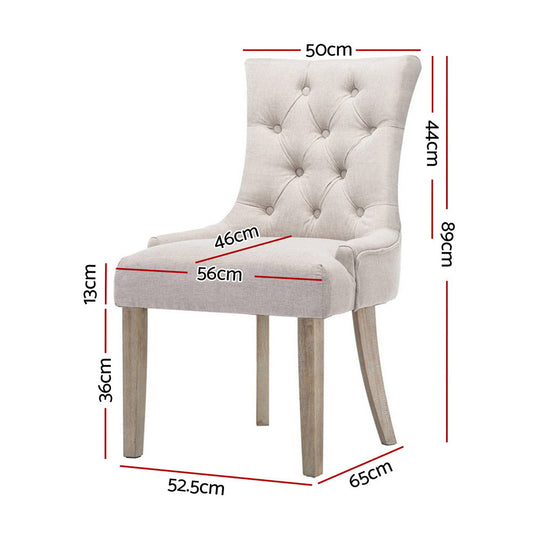 Artiss Dining Chairs Set of 2 Linen French Provincial Beige Furniture > Dining > Dining Set