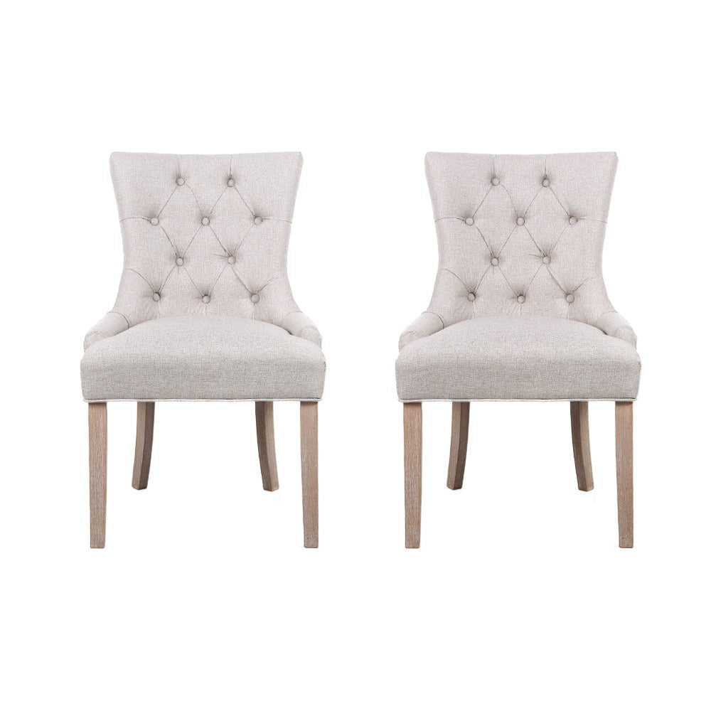 Artiss Dining Chairs Set of 2 Linen French Provincial Beige Furniture > Dining > Dining Set