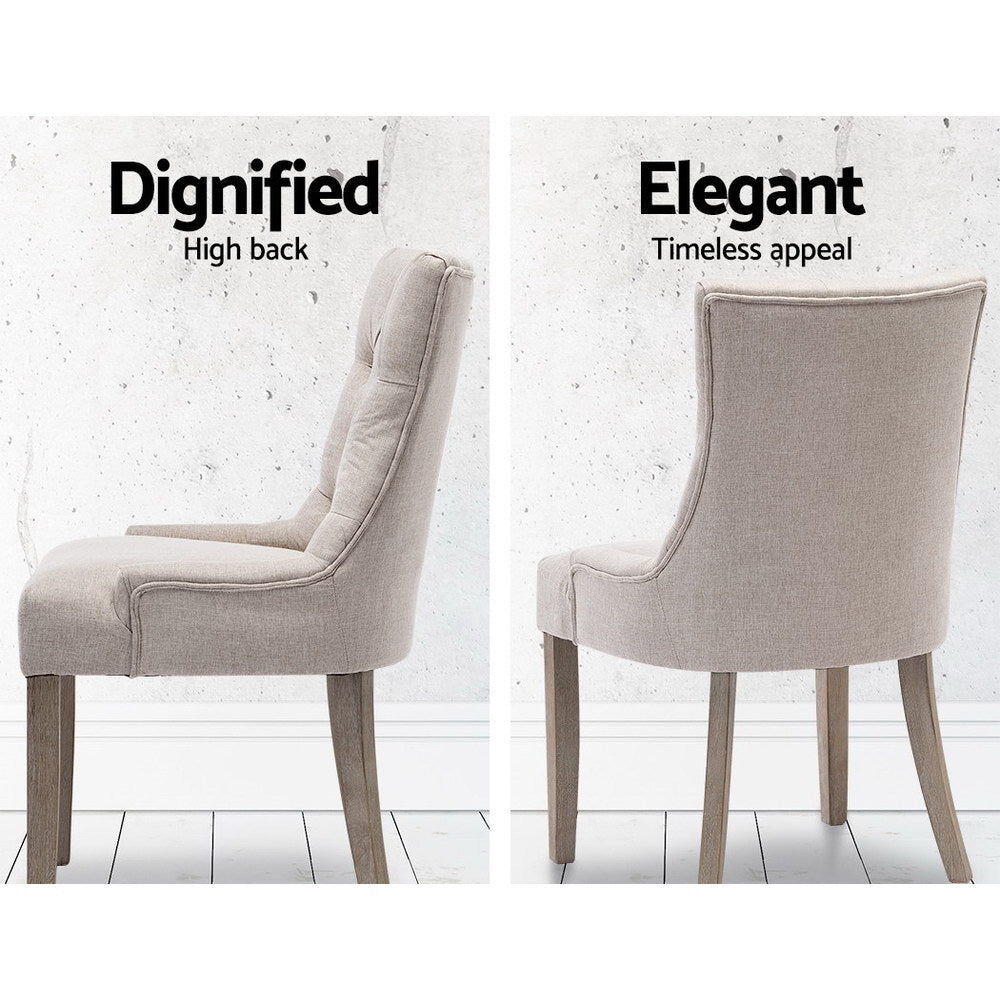 Artiss Dining Chairs Set of 2 Linen French Provincial Beige Furniture > Dining > Dining Set