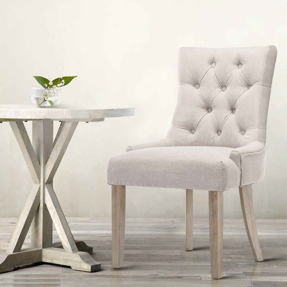 Artiss Dining Chairs Set of 2 Linen French Provincial Beige Furniture > Dining > Dining Set