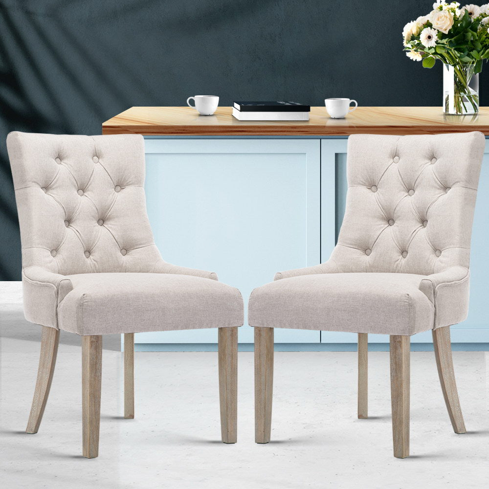 Artiss Dining Chairs Set of 2 Linen French Provincial Beige Furniture > Dining > Dining Set
