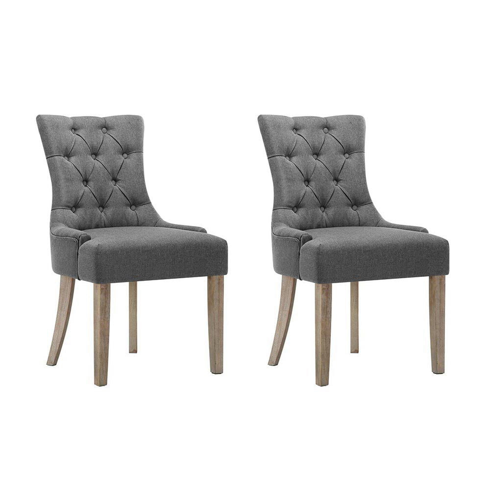 Artiss Dining Chairs Set of 2 Linen French Provincial Grey Furniture > Dining > Dining Set