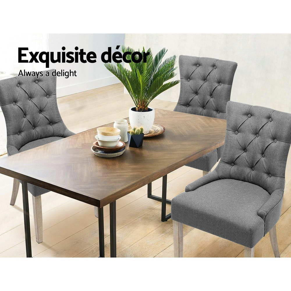 Artiss Dining Chairs Set of 2 Linen French Provincial Grey Furniture > Dining > Dining Set