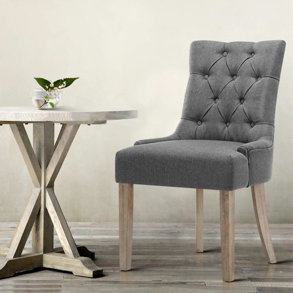 Artiss Dining Chairs Set of 2 Linen French Provincial Grey Furniture > Dining > Dining Set