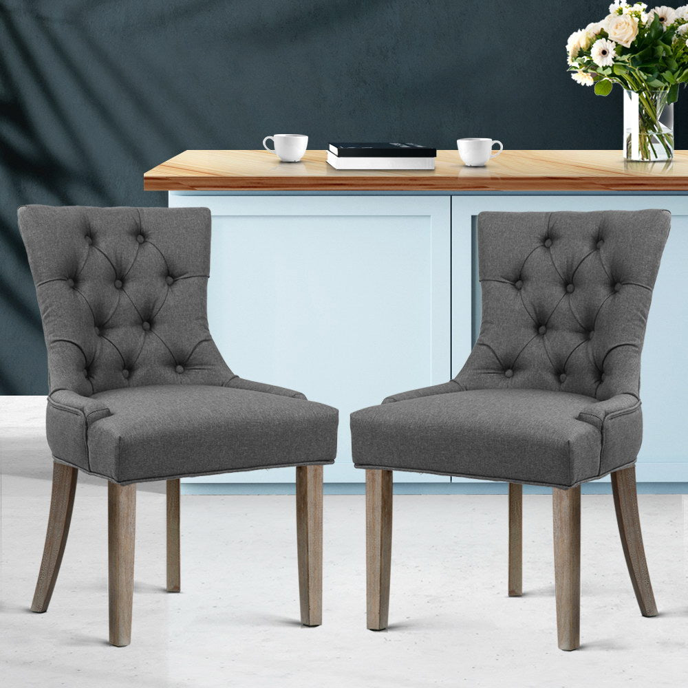 Artiss Dining Chairs Set of 2 Linen French Provincial Grey Furniture > Dining > Dining Set