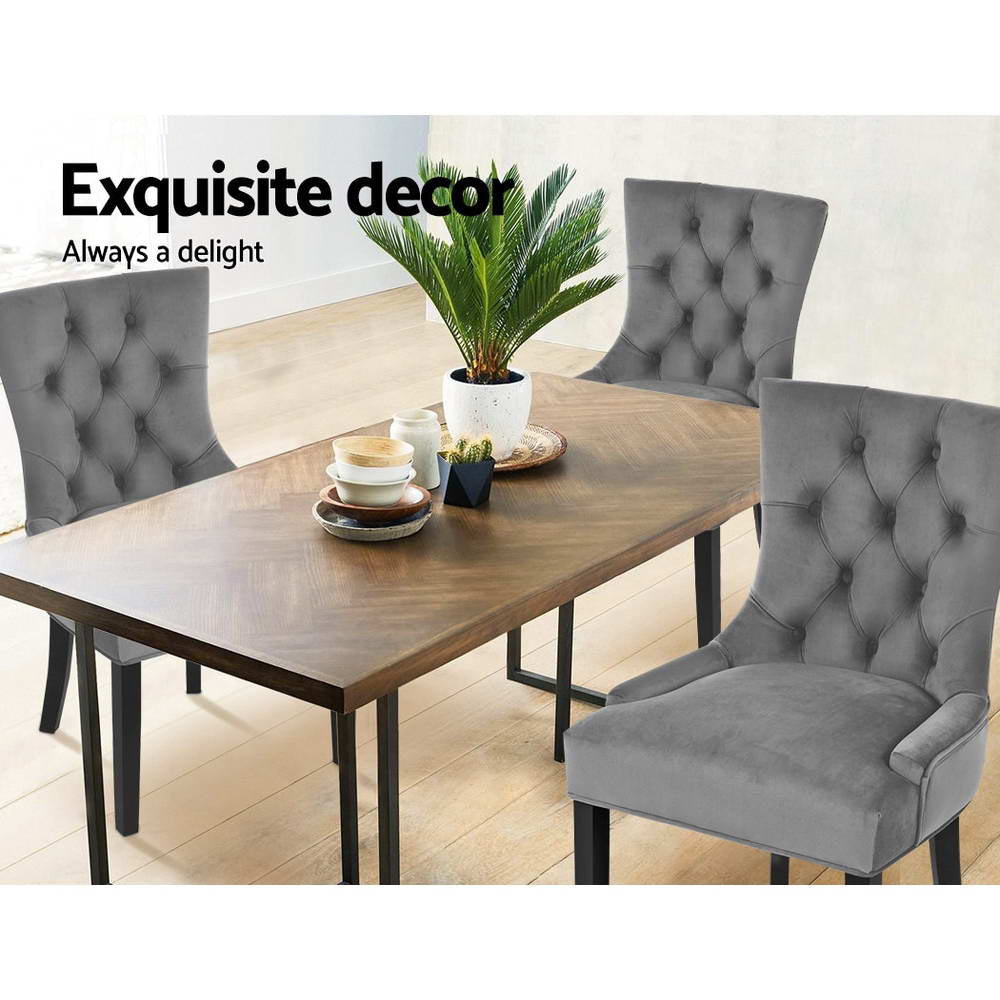 Artiss Dining Chairs Set of 2 Velvet French Provincial Grey Furniture > Dining > Dining Set