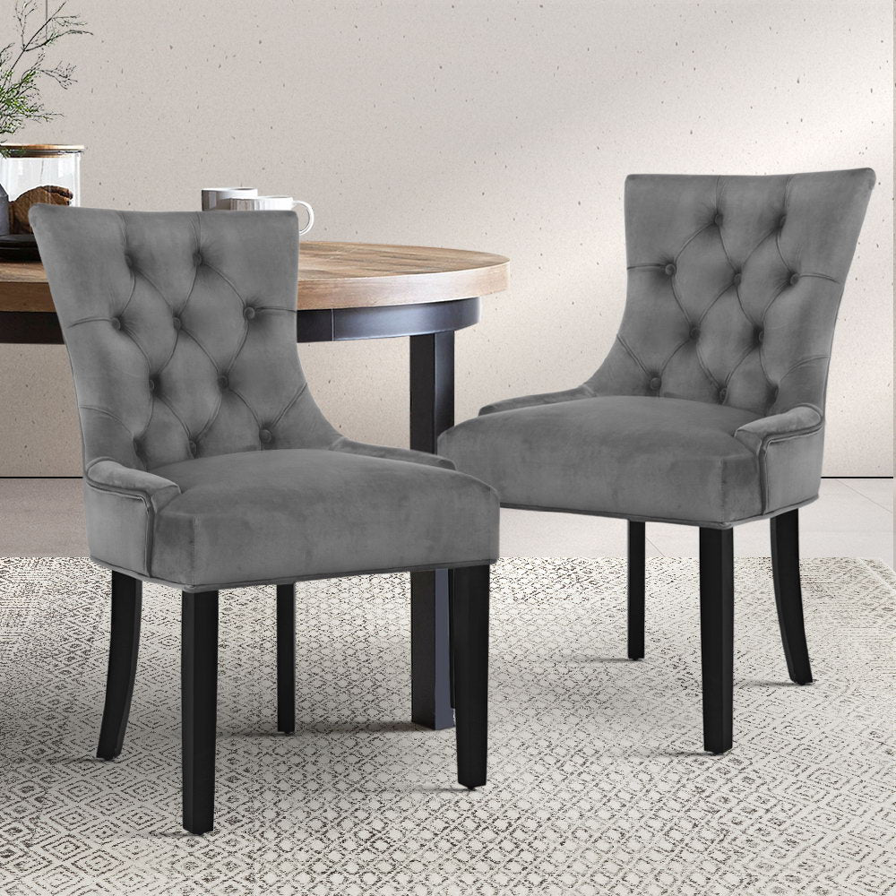 Artiss Dining Chairs Set of 2 Velvet French Provincial Grey Furniture > Dining > Dining Set