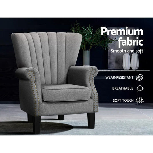 Armchair Wingback Grey Andrew - Furniture > Bar Stools & Chairs > Arm Chairs & Recliners