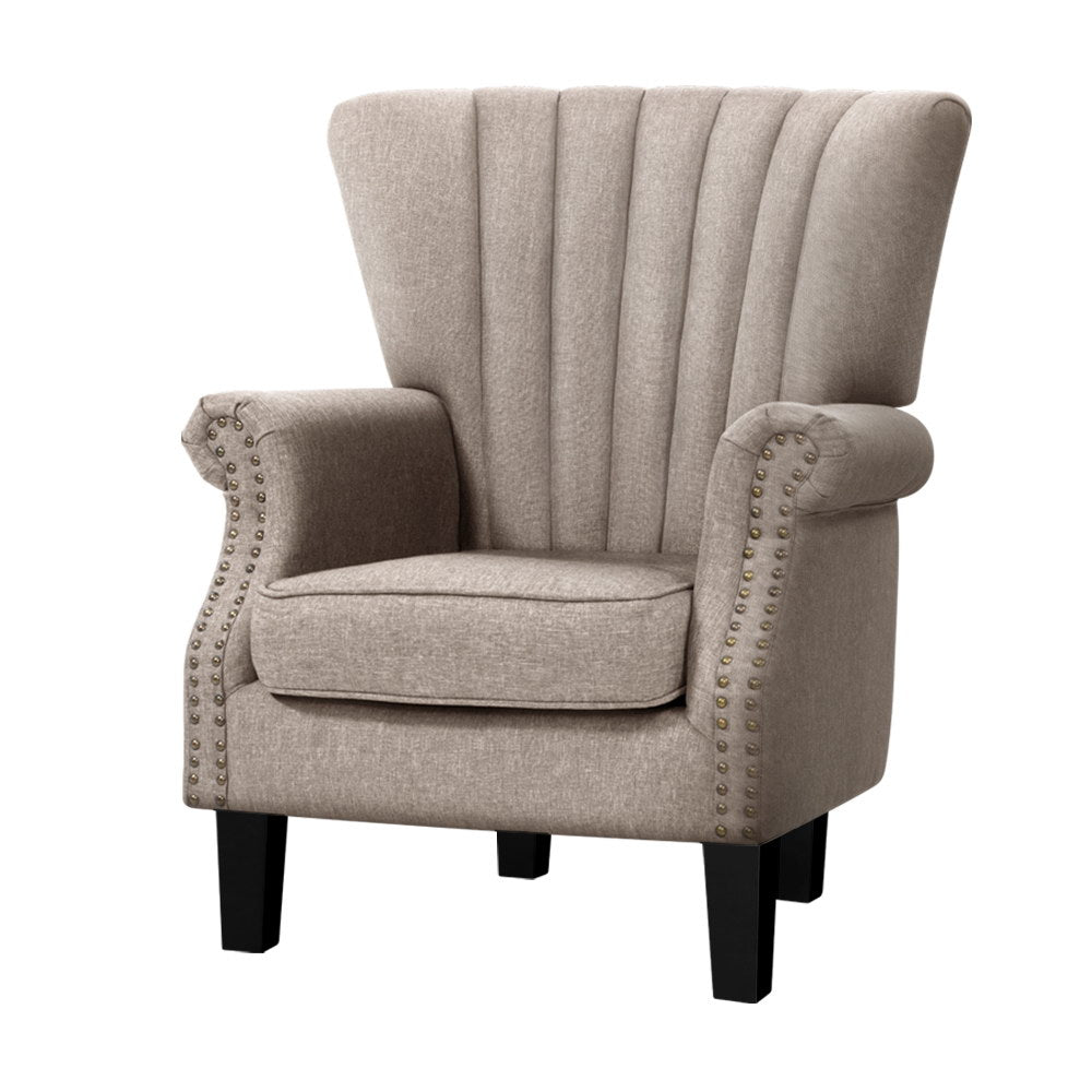 Artiss Armchair Wingback Beige Andrew - Furniture > Bar Stools & Chairs > Arm Chairs & Recliners