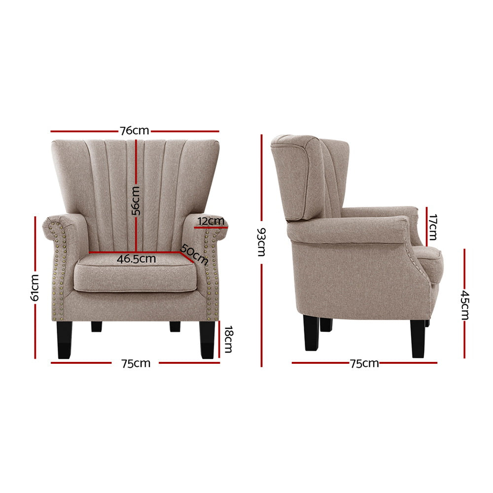 Artiss Armchair Wingback Beige Andrew - Furniture > Bar Stools & Chairs > Arm Chairs & Recliners