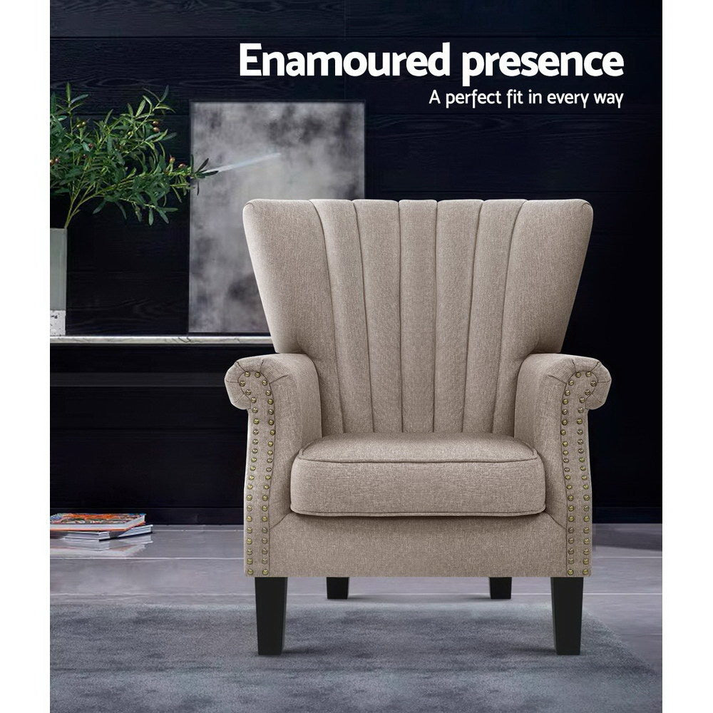 Artiss Armchair Wingback Beige Andrew - Furniture > Bar Stools & Chairs > Arm Chairs & Recliners