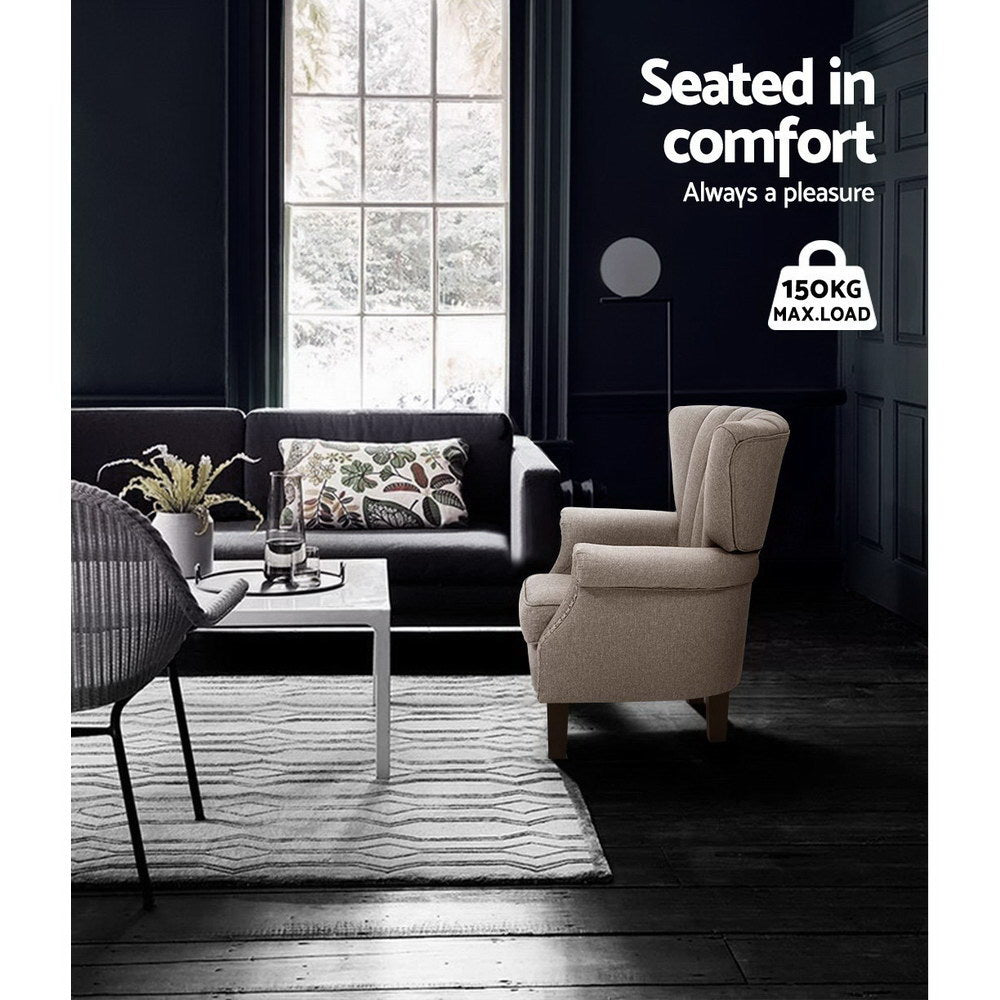 Artiss Armchair Wingback Beige Andrew - Furniture > Bar Stools & Chairs > Arm Chairs & Recliners