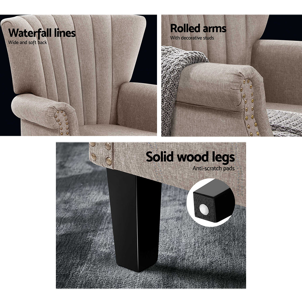 Artiss Armchair Wingback Beige Andrew - Furniture > Bar Stools & Chairs > Arm Chairs & Recliners