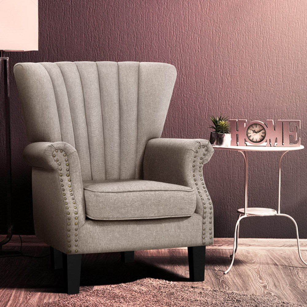 Artiss Armchair Wingback Beige Andrew - Furniture > Bar Stools & Chairs > Arm Chairs & Recliners