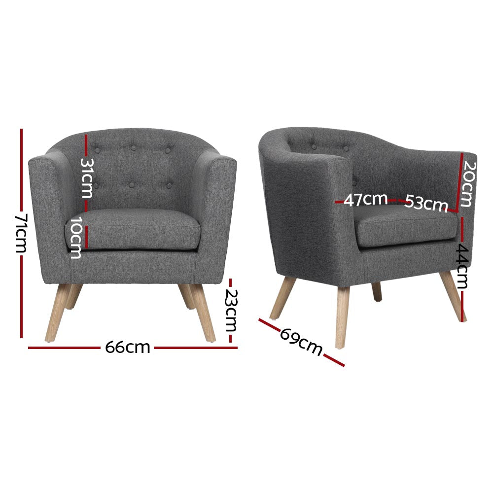 Artiss Armchair Tub Chair Grey Adora - Furniture > Bar Stools & Chairs > Arm Chairs & Recliners