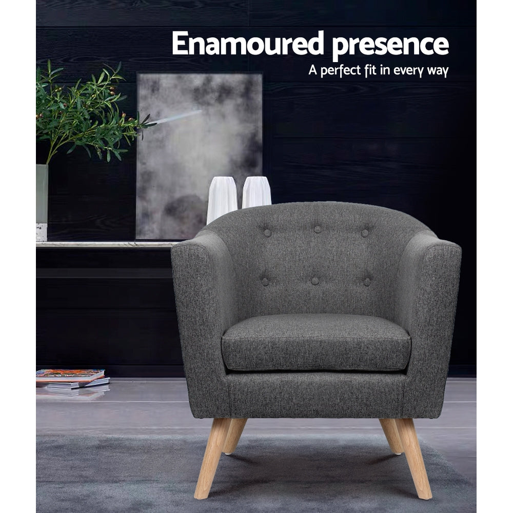 Artiss Armchair Tub Chair Grey Adora - Furniture > Bar Stools & Chairs > Arm Chairs & Recliners