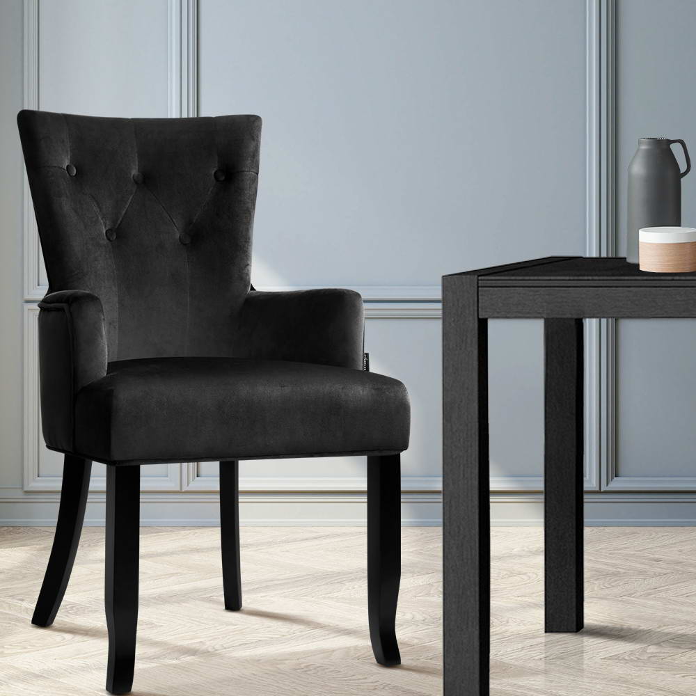 Artiss Dining Chair Velvet French Provincial Armchair Black - Furniture > Bar Stools & Chairs > Arm Chairs & Recliners